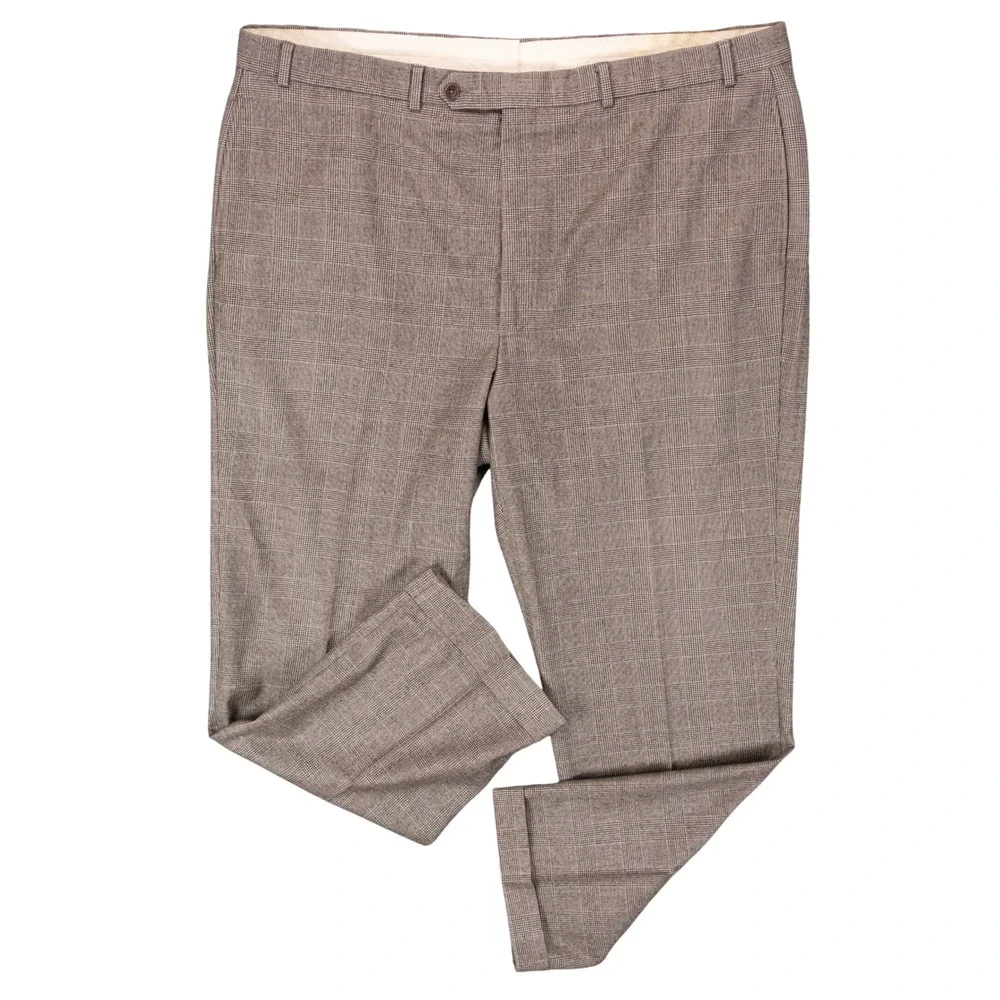 Brooks Brothers Mens 44x31 Wool Cashmere Glen Plaid Dress Pants Brown